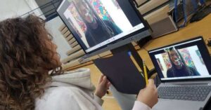 WMAES Student video calls with Reggie Laurent to help create their own artworks.